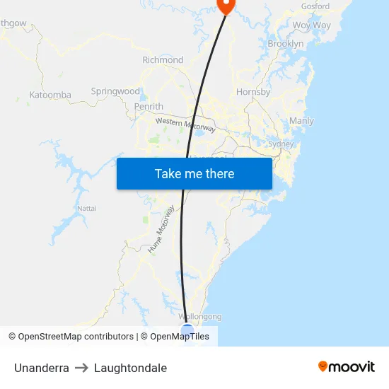 Unanderra to Laughtondale map