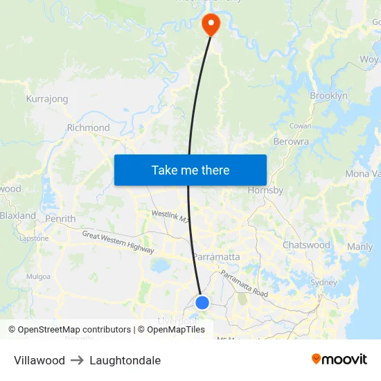 Villawood to Laughtondale map
