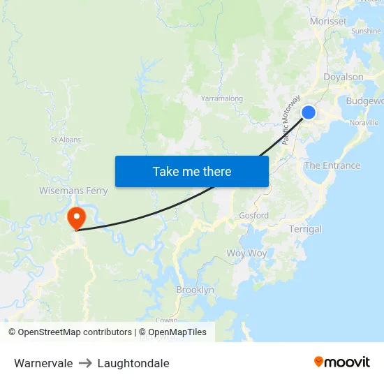 Warnervale to Laughtondale map