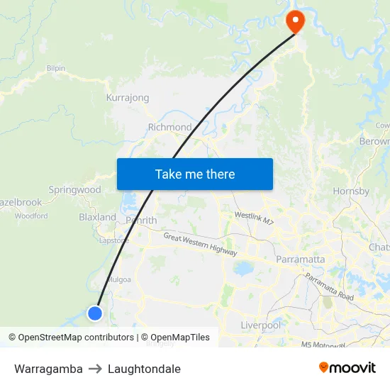 Warragamba to Laughtondale map