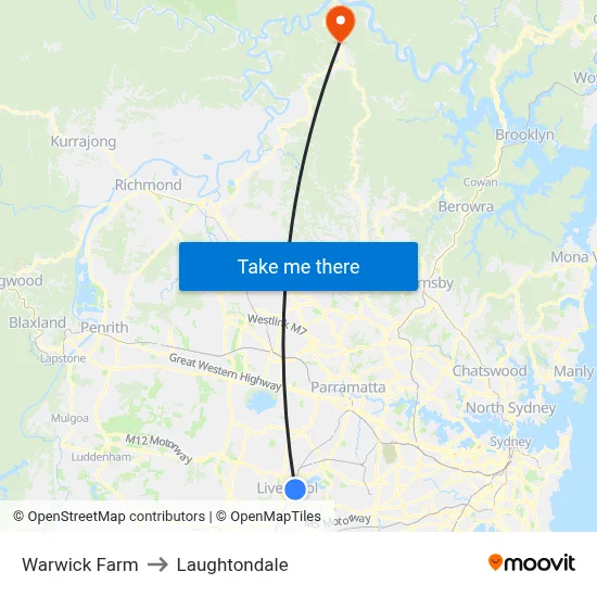 Warwick Farm to Laughtondale map