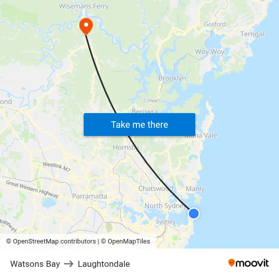 Watsons Bay to Laughtondale map