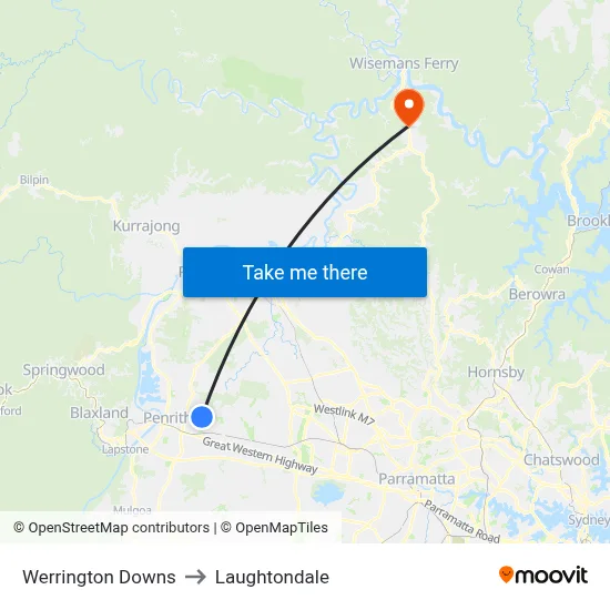 Werrington Downs to Laughtondale map