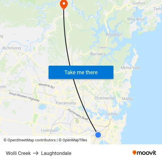Wolli Creek to Laughtondale map