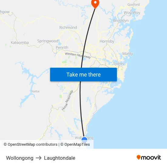 Wollongong to Laughtondale map