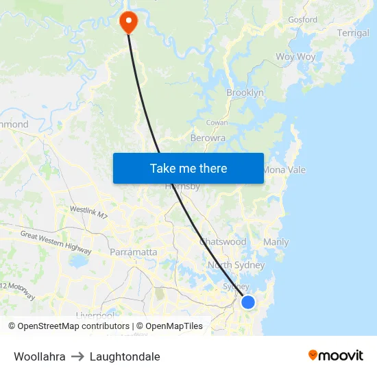 Woollahra to Laughtondale map