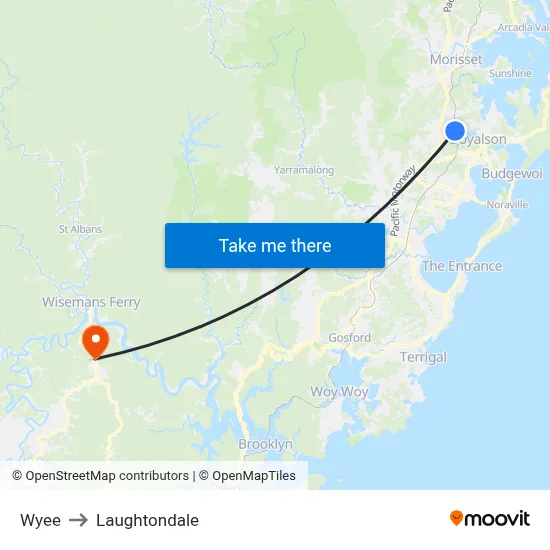 Wyee to Laughtondale map