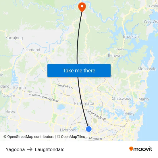 Yagoona to Laughtondale map