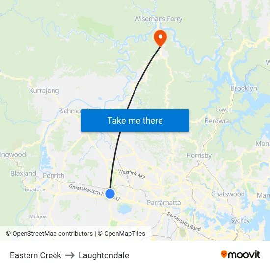 Eastern Creek to Laughtondale map