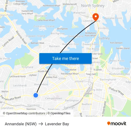 Annandale (NSW) to Lavender Bay map