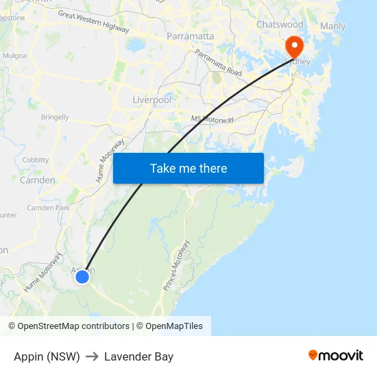 Appin (NSW) to Lavender Bay map
