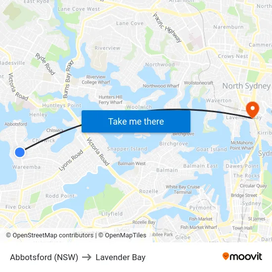 Abbotsford (NSW) to Lavender Bay map