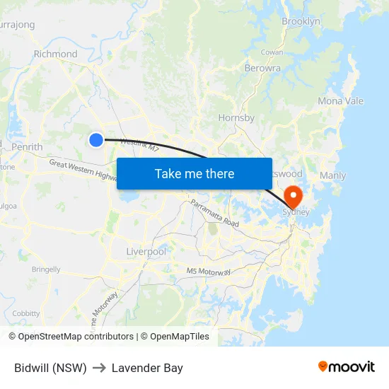 Bidwill (NSW) to Lavender Bay map