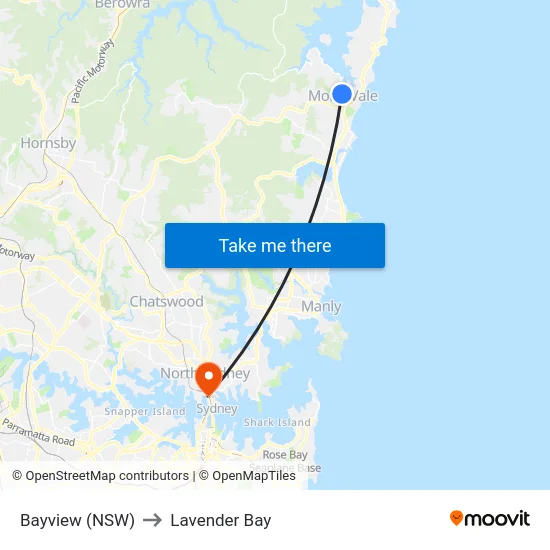 Bayview (NSW) to Lavender Bay map