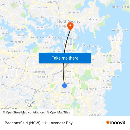 Beaconsfield (NSW) to Lavender Bay map