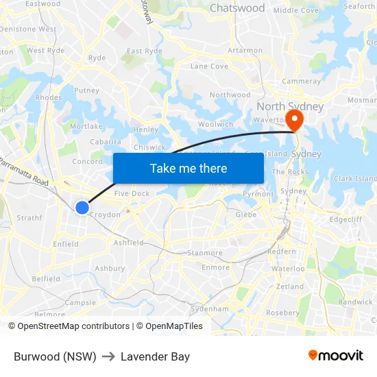 Burwood (NSW) to Lavender Bay map