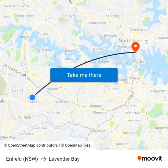 Enfield (NSW) to Lavender Bay map