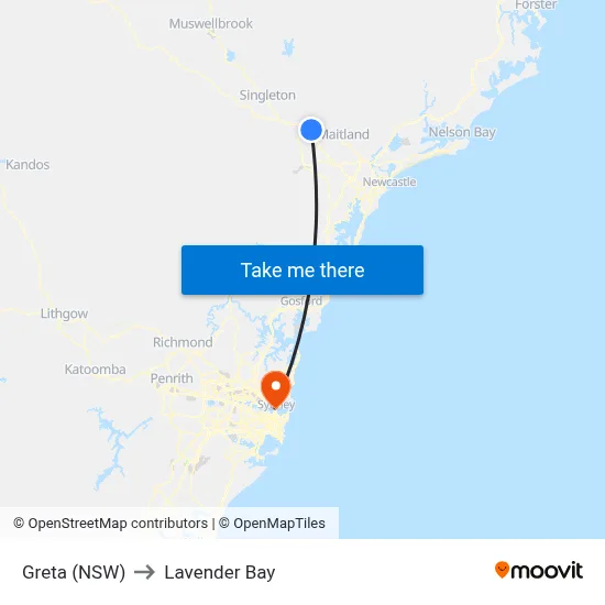 Greta (NSW) to Lavender Bay map