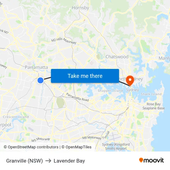 Granville (NSW) to Lavender Bay map