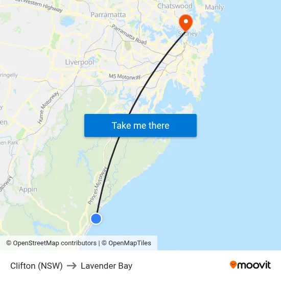 Clifton (NSW) to Lavender Bay map