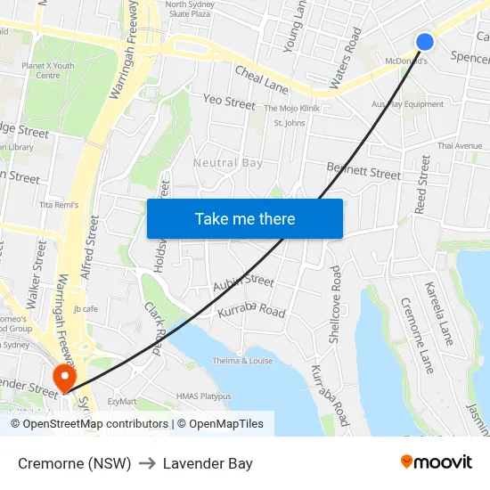 Cremorne (NSW) to Lavender Bay map