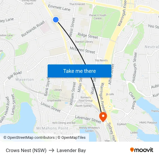 Crows Nest (NSW) to Lavender Bay map
