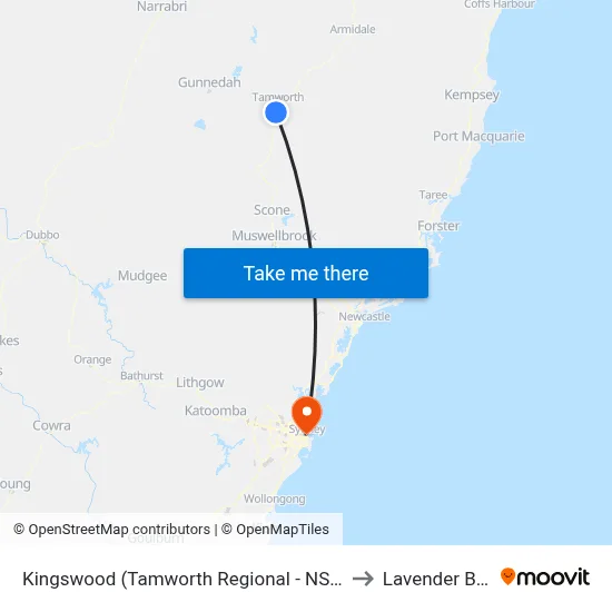 Kingswood (Tamworth Regional - NSW) to Lavender Bay map