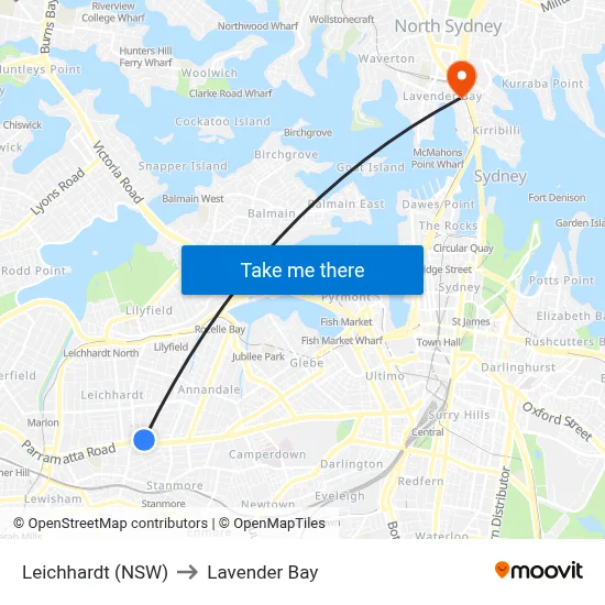 Leichhardt (NSW) to Lavender Bay map