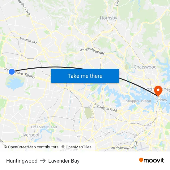 Huntingwood to Lavender Bay map