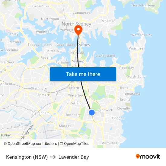 Kensington (NSW) to Lavender Bay map