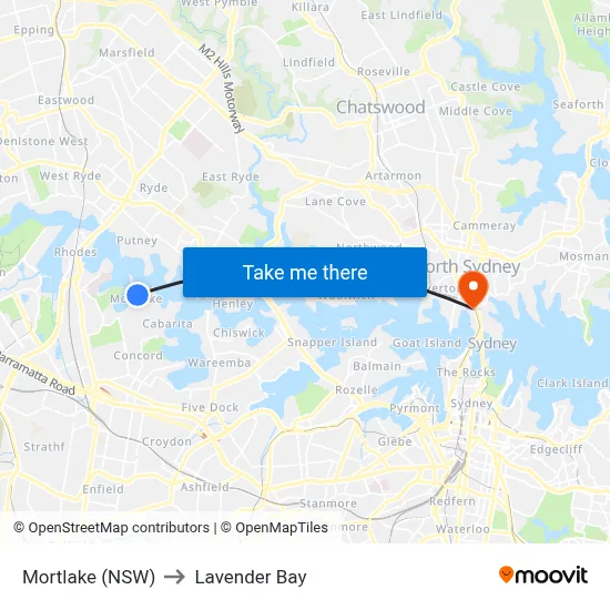 Mortlake (NSW) to Lavender Bay map