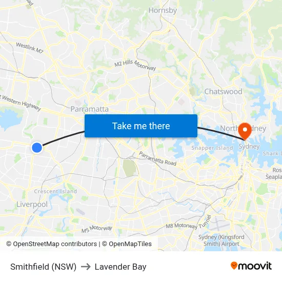 Smithfield (NSW) to Lavender Bay map