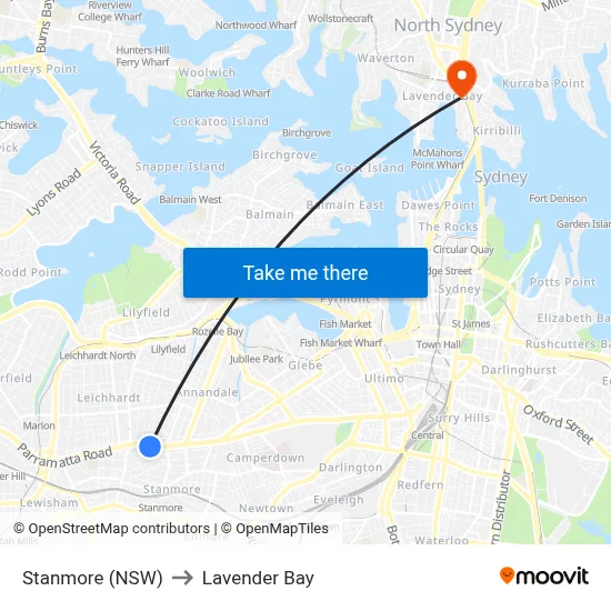 Stanmore (NSW) to Lavender Bay map