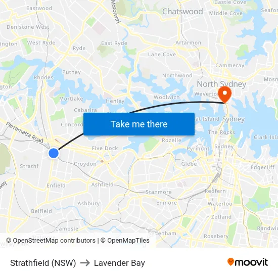Strathfield (NSW) to Lavender Bay map