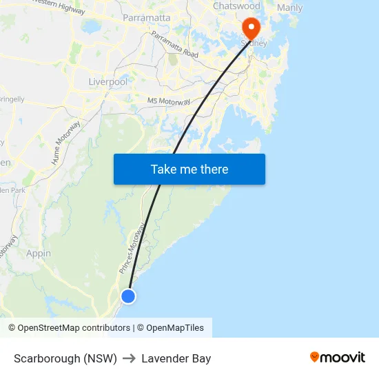 Scarborough (NSW) to Lavender Bay map