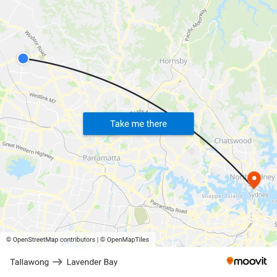 Tallawong to Lavender Bay map