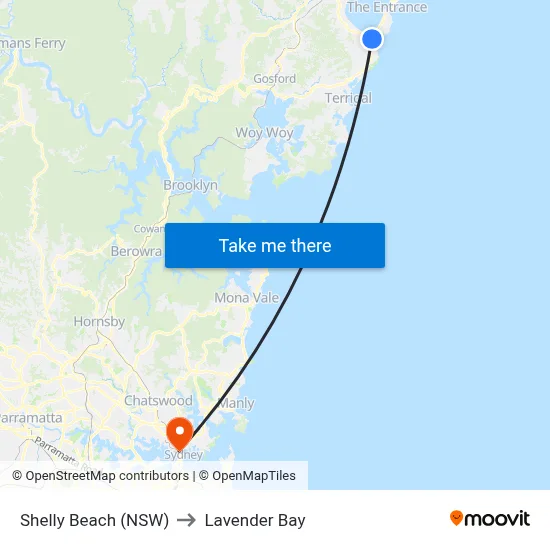 Shelly Beach (NSW) to Lavender Bay map