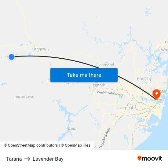 Tarana to Lavender Bay map