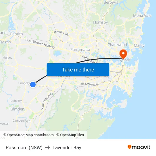 Rossmore (NSW) to Lavender Bay map