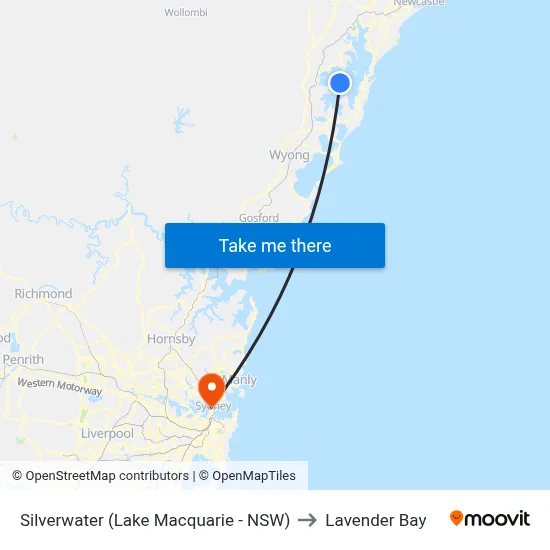 Silverwater (Lake Macquarie - NSW) to Lavender Bay map