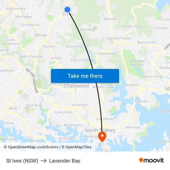 St Ives (NSW) to Lavender Bay map
