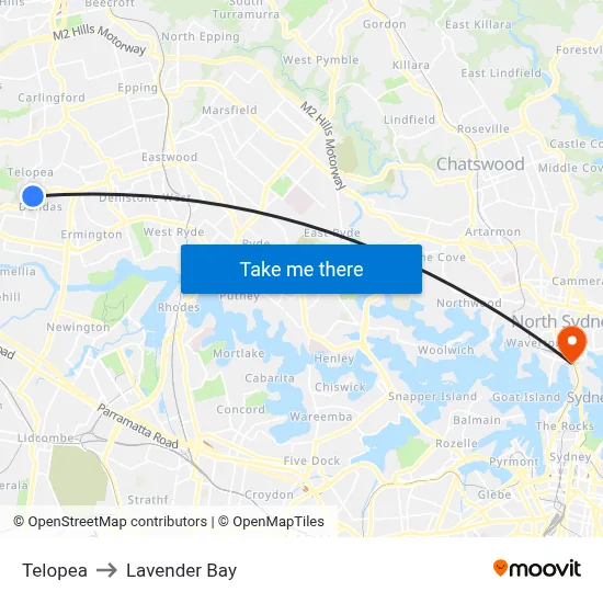 Telopea to Lavender Bay map