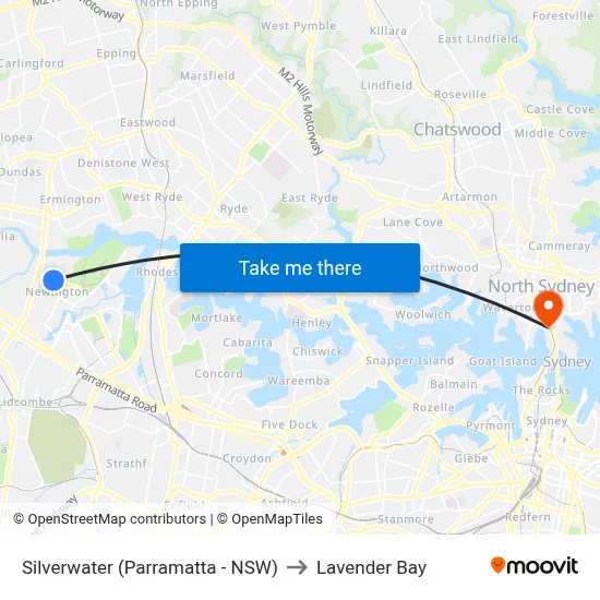 Silverwater (Parramatta - NSW) to Lavender Bay map