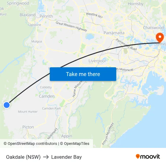 Oakdale (NSW) to Lavender Bay map