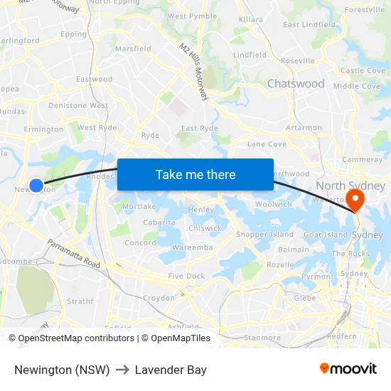 Newington (NSW) to Lavender Bay map