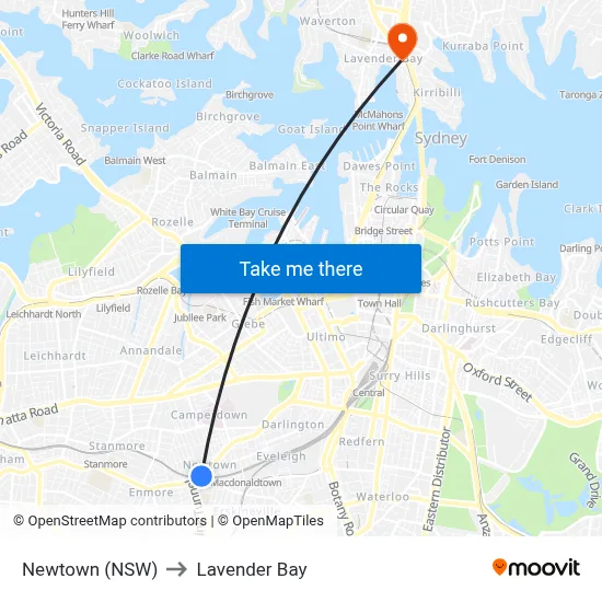 Newtown (NSW) to Lavender Bay map