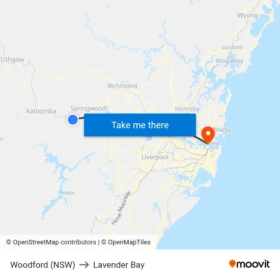 Woodford (NSW) to Lavender Bay map