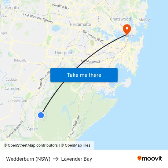 Wedderburn (NSW) to Lavender Bay map