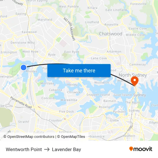 Wentworth Point to Lavender Bay map