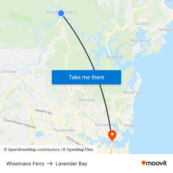 Wisemans Ferry to Lavender Bay map